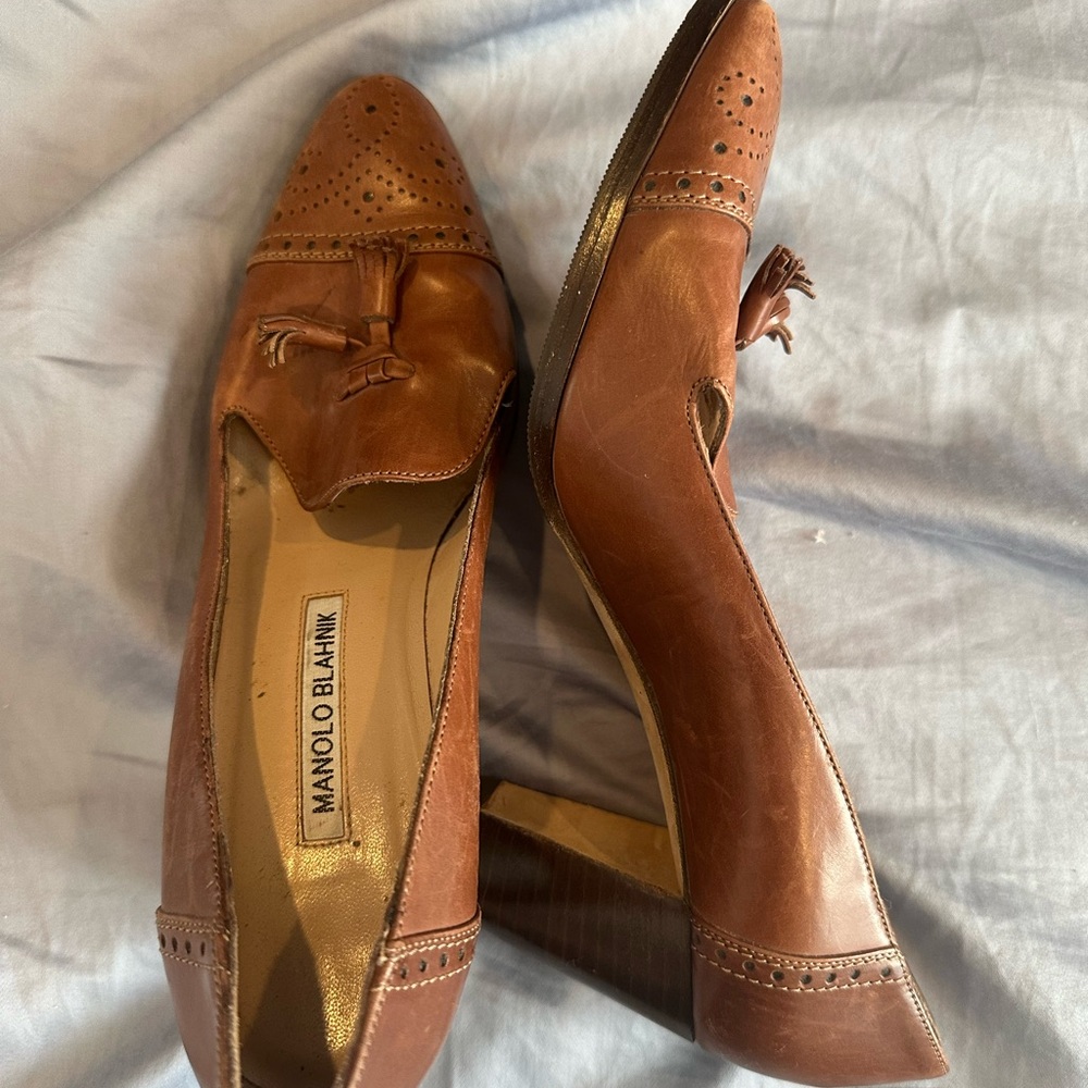 Manolo Blahnik Brown Leather Heeled Oxford Shoes